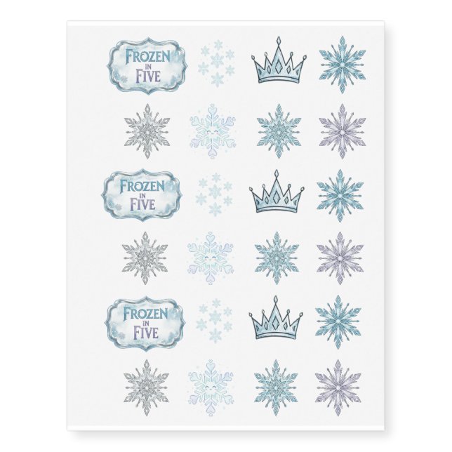 Frozen in Five Snowflake Birthday Temporary Tattoos (Front)