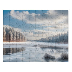 Frozen lake in forest jigsaw puzzle