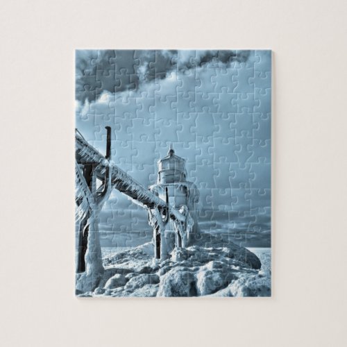 Frozen Lighthouse In Winter Jigsaw Puzzle