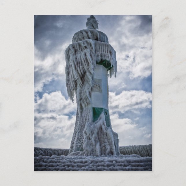 Frozen Lighthouse on shore of the Baltic Sea Postcard (Front)