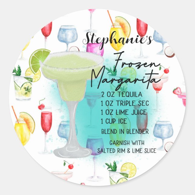 Frozen Margarita Recipe Personalized    Classic Round Sticker (Front)