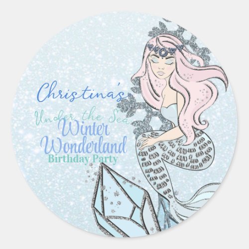 Frozen Mermaid Princess Winter Theme Party Classic Round Sticker