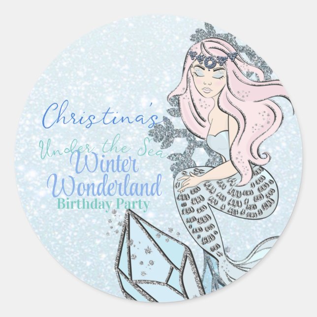 Frozen Mermaid Princess Winter Theme Party Classic Round Sticker (Front)