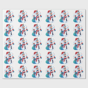 Frozen Olaf - Festive Cartoon Snowman with Red Hat Wrapping Paper