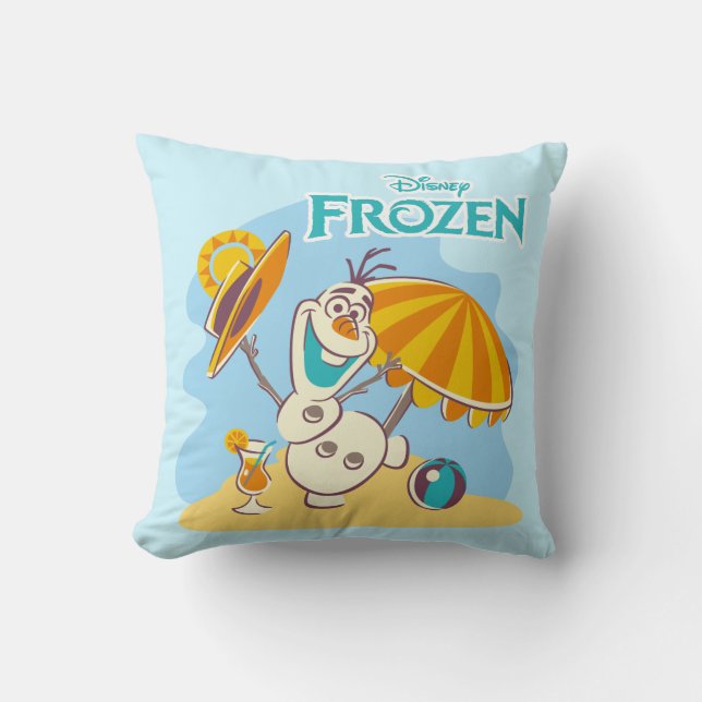 Frozen | Olaf Playing on the Beach Throw Pillow (Front)