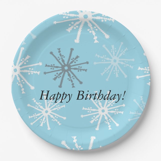 Frozen Party Snowflakes Happy Birthday Paper Plate (Front)
