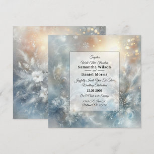 Frozen Petals in a Golden Winter Mist Wedding Invitation
