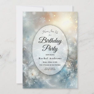 Frozen Petals in Golden Winter Mist Birthday Party Invitation