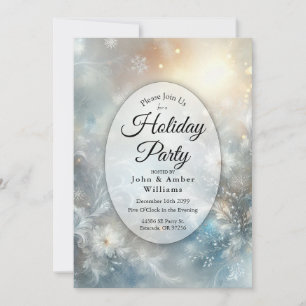Frozen Petals in Golden Winter Mist Holiday Party Invitation