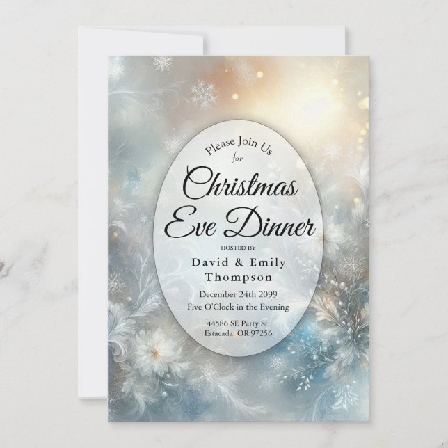 Frozen Petals in Winter Christmas Eve Dinner Invitation (Front)