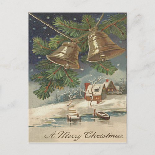 Frozen Pond Bell Evergreen Snow Postcard