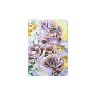 Frozen purple rose flowers in winter passport holder