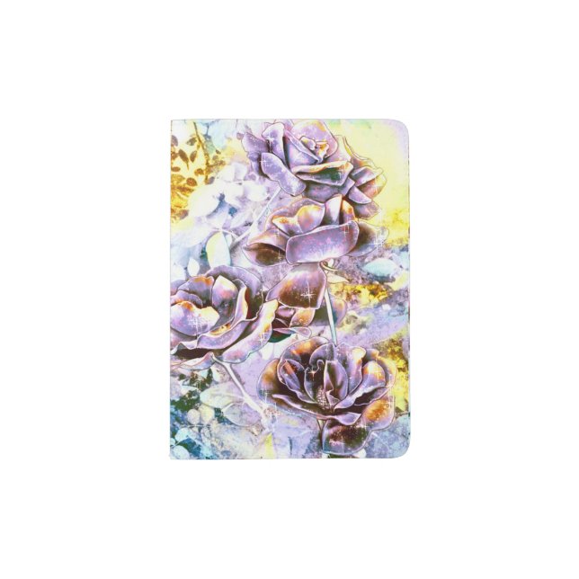 Frozen purple rose flowers in winter passport holder (Front)