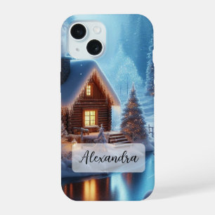 Frozen River Christmas Trees Lanterns Cozy Cabin iPhone 15 Case