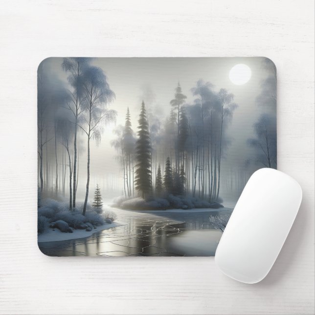 Frozen River With Frosted Trees Mouse Pad (With Mouse)