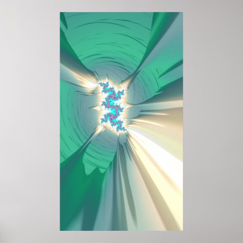 Frozen Sea Green Icy Fractal Abstract Poster