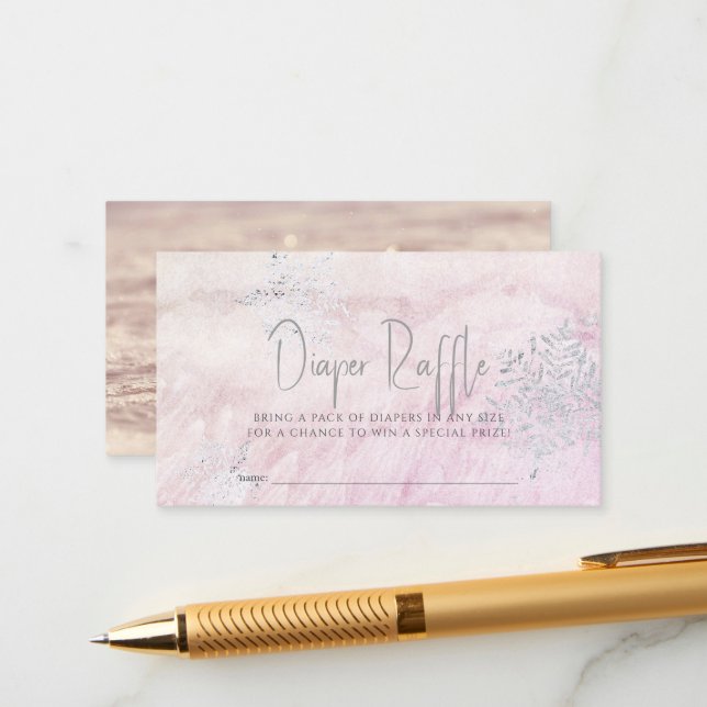 Frozen Silver Snowflake Pink Diaper Raffle Ticket Enclosure Card (Front/Back In Situ)