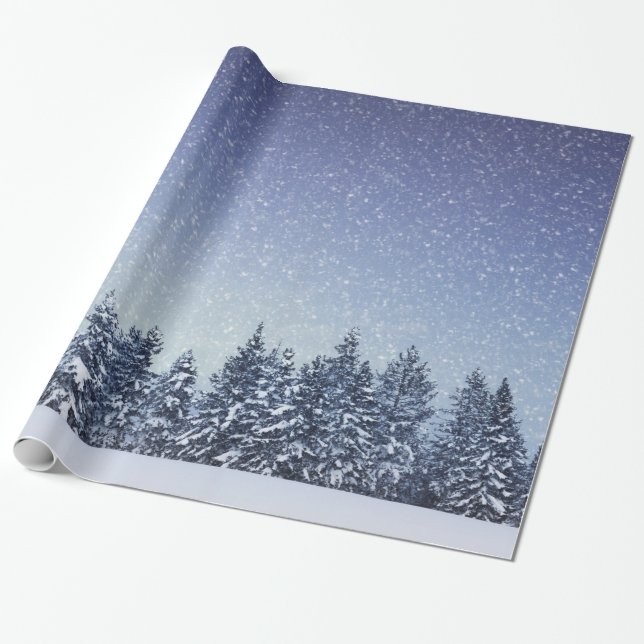 Frozen Snow Winter Forest Scene Wrapping Paper (Unrolled)