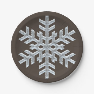 Frozen Snowflake Elegant Brown Nature Christmas Paper Plates