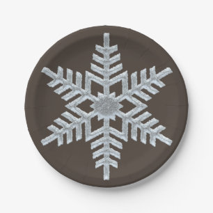 Frozen Snowflake Elegant Brown Nature Christmas Paper Plates
