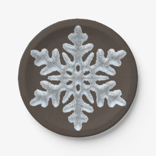 Frozen Snowflake Elegant Brown Nature Christmas Paper Plates