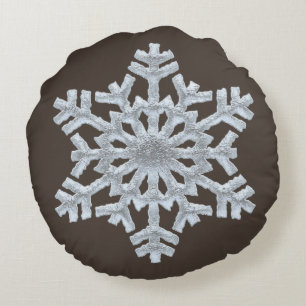 Frozen Snowflake Rich Brown Nature Christmas Round Pillow