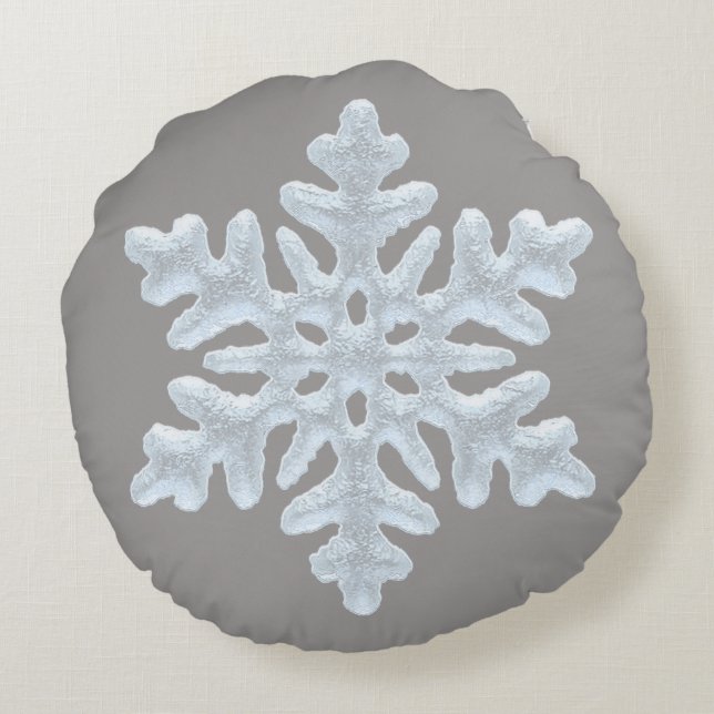 Frozen Snowflake Rich Elegant Gray Christmas Round Pillow (Back)