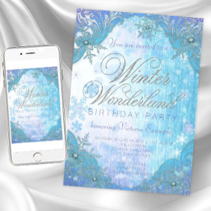 Frozen Snowflake Winter Wonderland Birthday Party Invitation