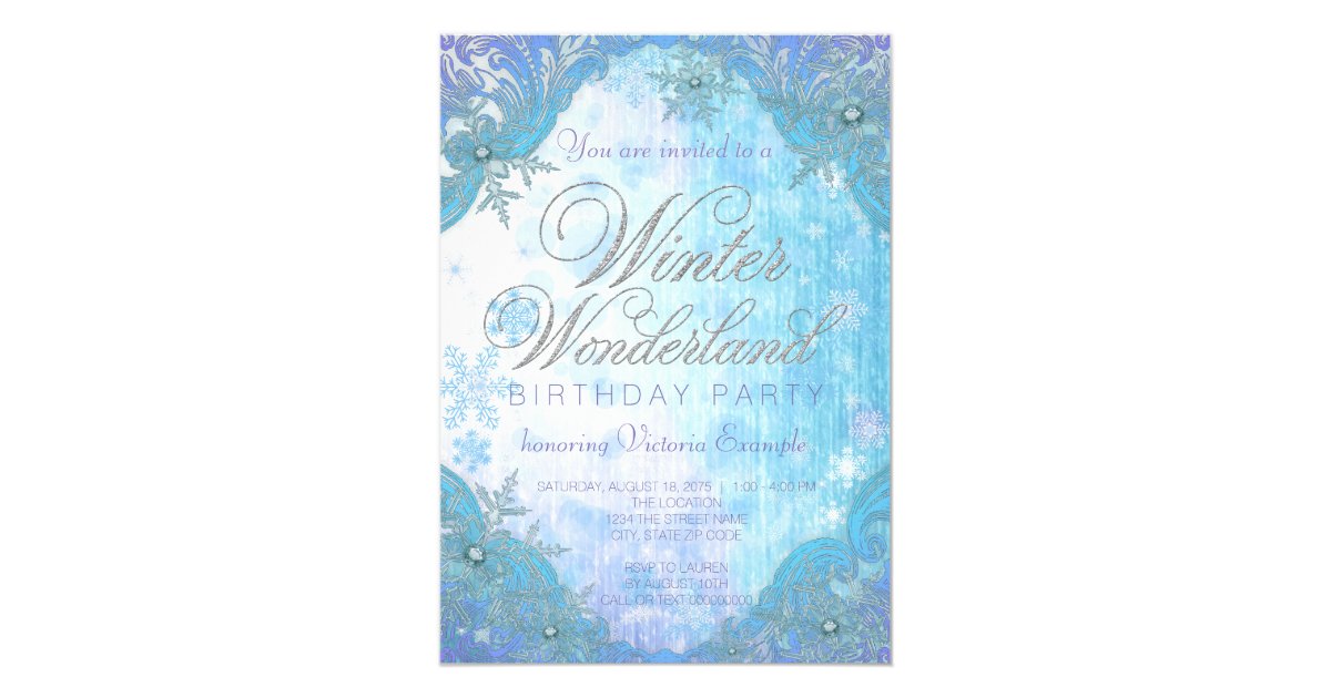 Frozen Snowflake Winter Wonderland Birthday Party Invitation
