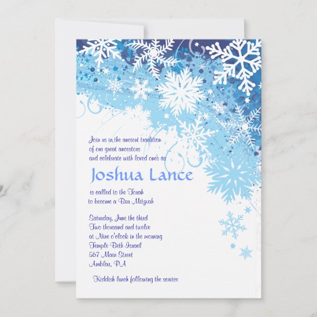 FROZEN SNOWFLAKES Bar Bat Mitzvah Invitation (Front)