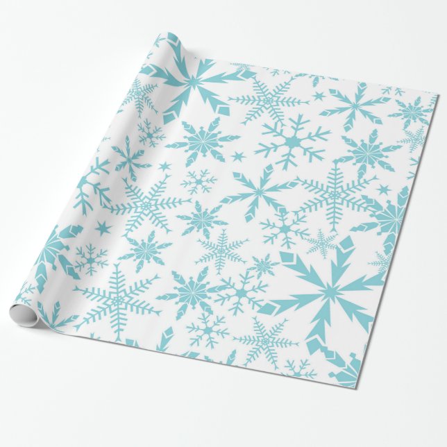 Frozen Snowflakes Holiday Gift Wrap / Blue White (Unrolled)