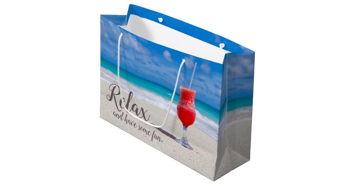 Frozen Strawberry Daiquiri on Blue Sky Sandy Beach Large Gift Bag