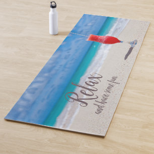 Frozen Strawberry Daiquiri on Blue Sky Sandy Beach Yoga Mat