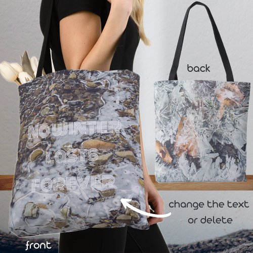 Frozen stream and ice pattern with fallen leaves tote bag