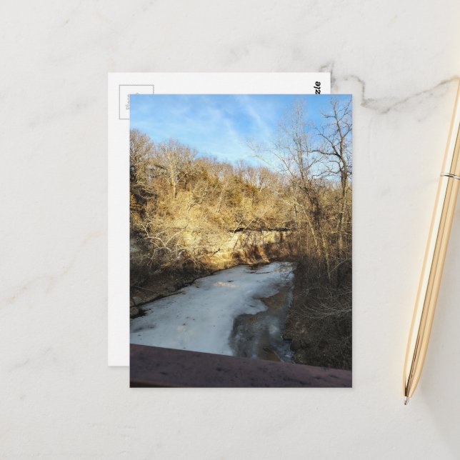 Frozen Stream in the Burlington Iowa Woods Postcard (Front/Back In Situ)