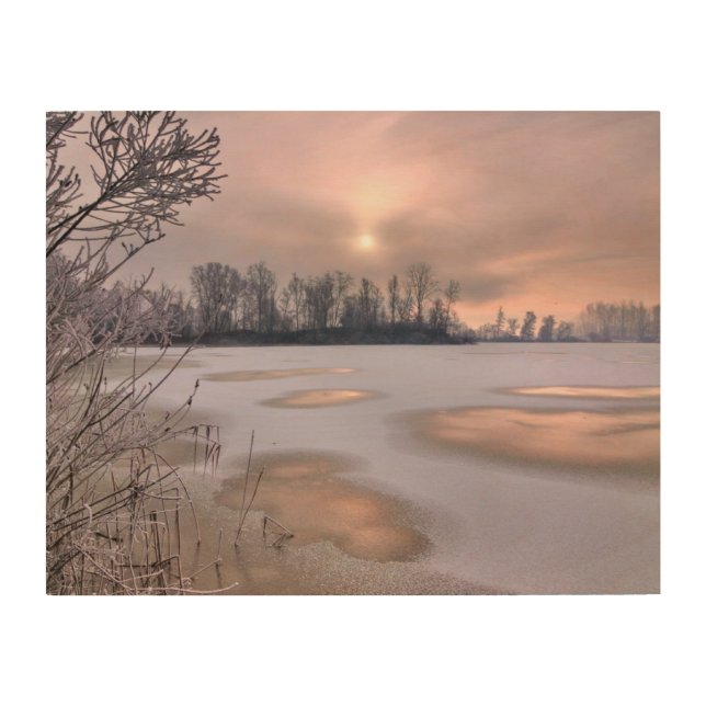 Frozen Surface | Po River, Piedmont, Italy Wood Wall Art (Front)