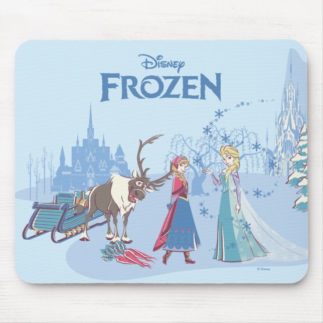 Frozen | Sven, Anna, Elsa & Olaf Blue Pastels Mouse Pad (Front)