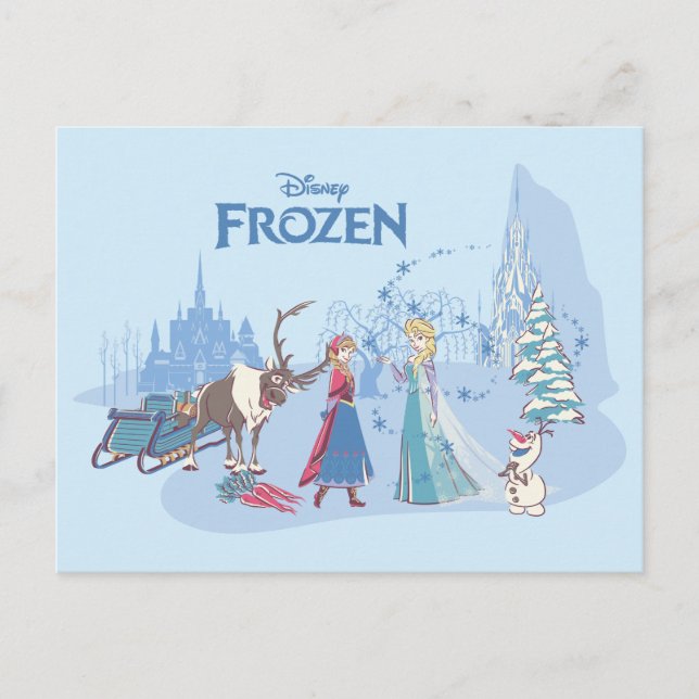 Frozen | Sven, Anna, Elsa & Olaf Blue Pastels Postcard (Front)