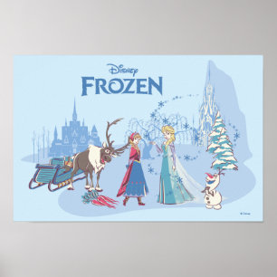Frozen Sven, Anna, Elsa & Olaf Blue Pastels Poster