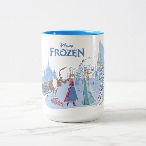 Frozen  Sven Anna Elsa  Olaf Blue Pastels Two_Tone Coffee Mug