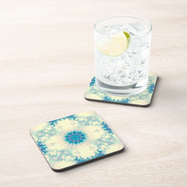 Frozen Water Frosty Blue Winter Snowflake Beverage Coaster (Right Side)