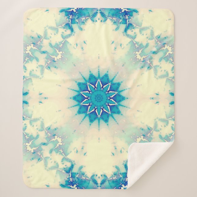 Frozen Water Frosty Blue Winter Snowflake Sherpa Blanket (Front)