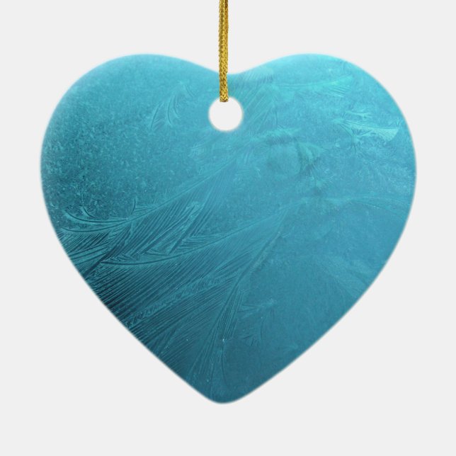 Frozen Water Ice Blue Frost Chic Winter Metallic Ceramic Ornament (Back)