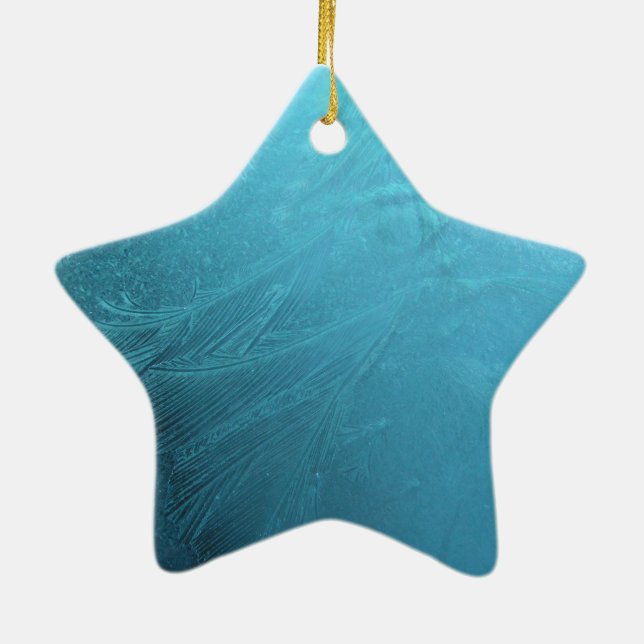 Frozen Water Ice Blue Frost Chic Winter Metallic Ceramic Ornament (Back)