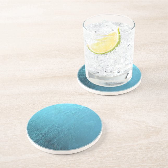 Frozen Water Ice Blue Frost Chic Winter Metallic Drink Coaster (Side)