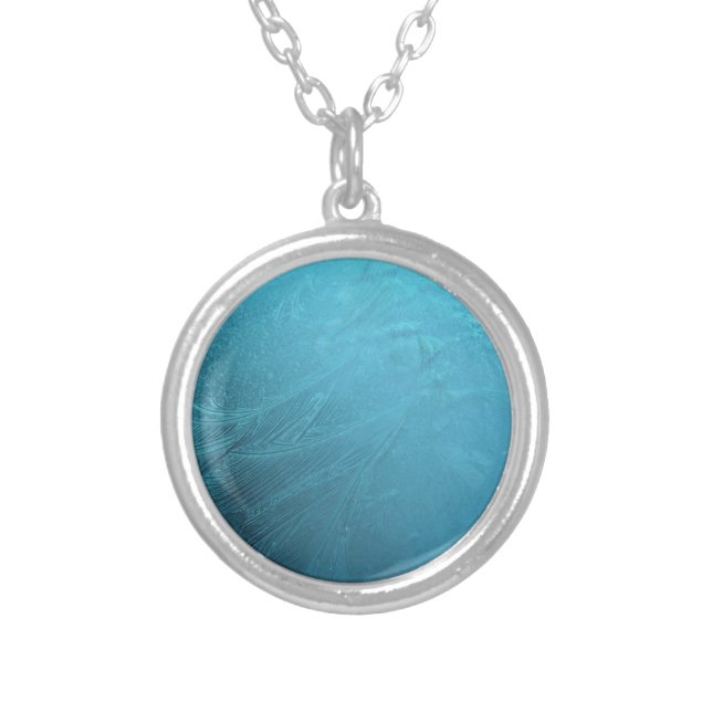 Frozen Water Ice Blue Frost Chic Winter Metallic Silver Plated Necklace (Front)