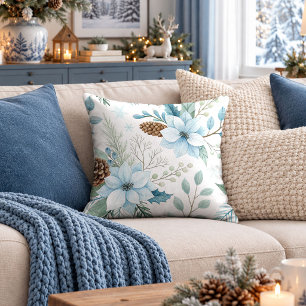 Frozen Watercolor Flowers Decorative Pillow Design