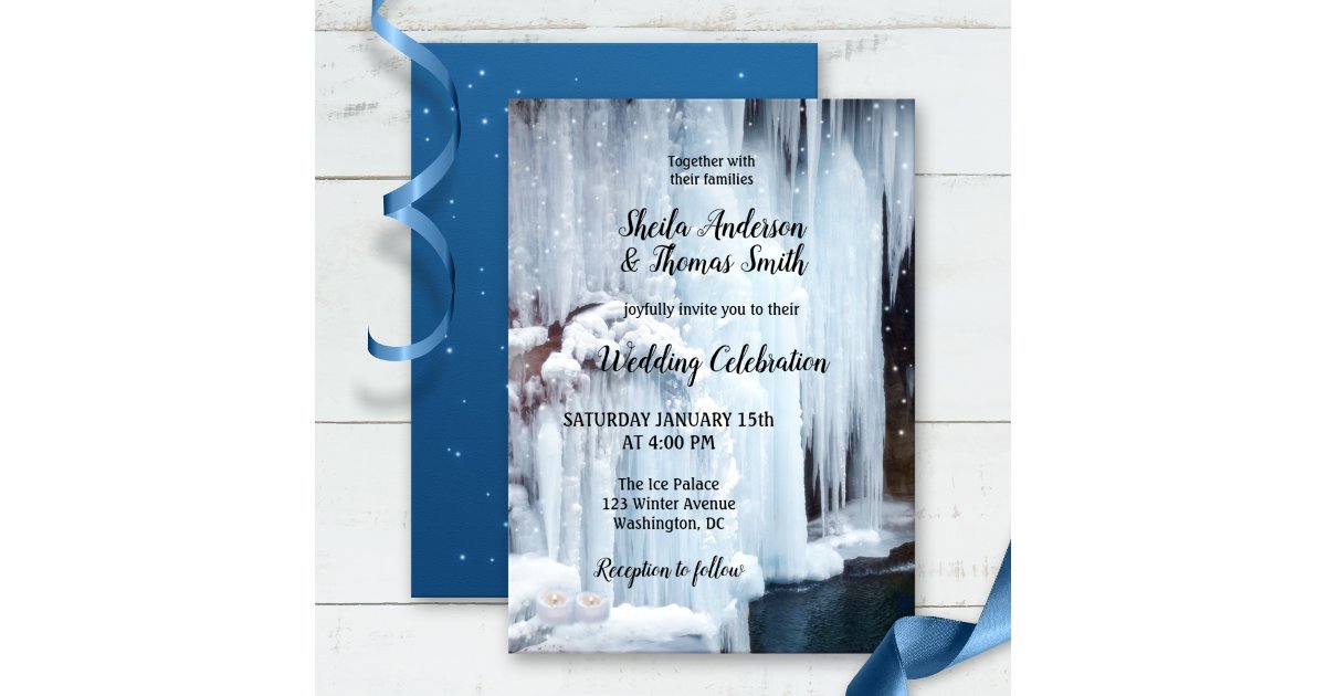 Frozen Waterfall Sparkling Snow Winter Wedding Invitation | Zazzle