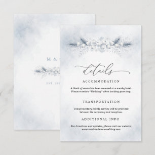 Frozen White Berries Winter Wedding Details Card