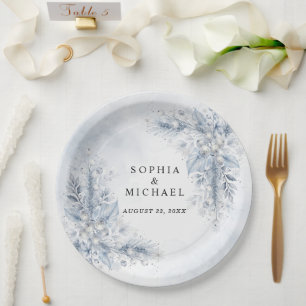 Frozen White Berries Winter Wedding Paper Plates